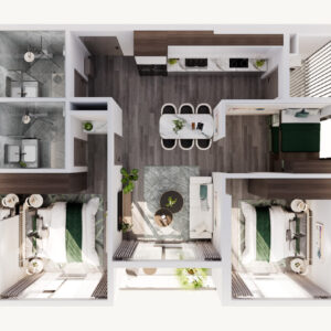Căn hộ 2 phòng ngủ + 1 The Parkland có diện tích thông thủy 67,46 m²