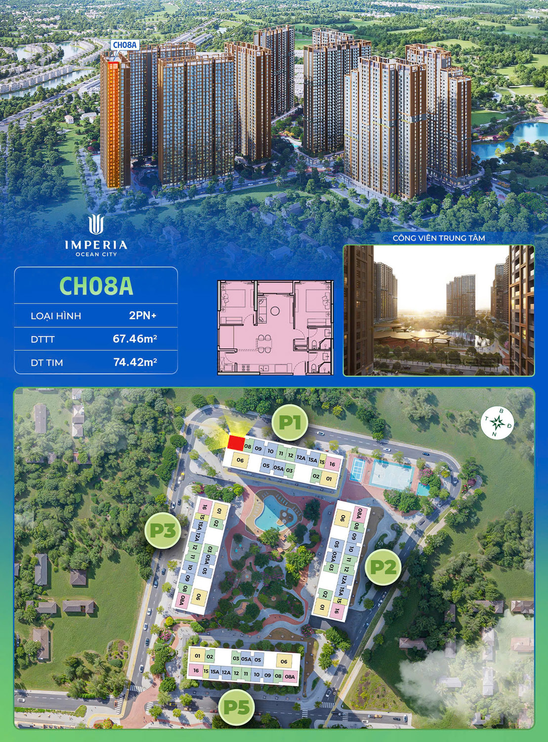 Căn hộ 2 phòng ngủ + 1 The Parkland